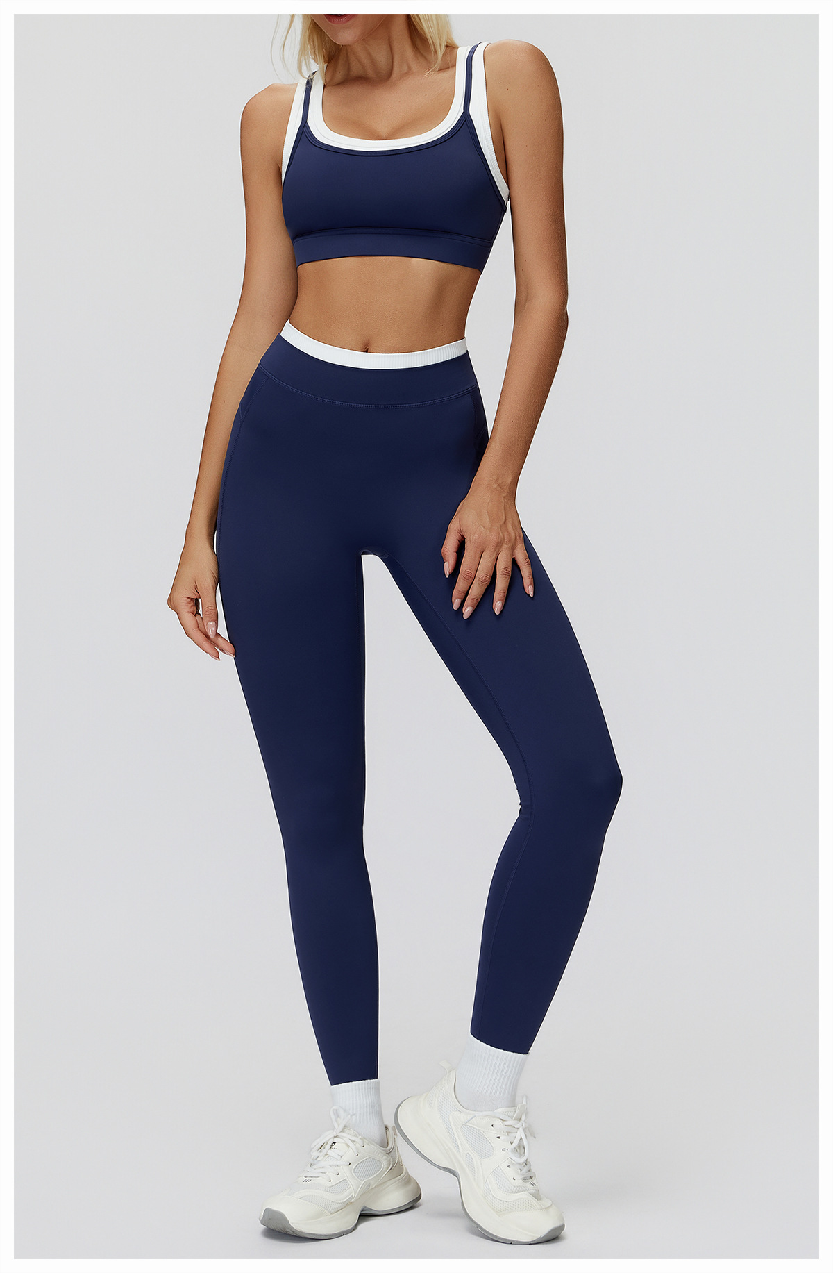 Spring 2026 Women's Solid Seamless Spandex/Nylon High-Waisted 2-Piece Yoga Leggings Set Side Stripe for Fitness Gym Activewear