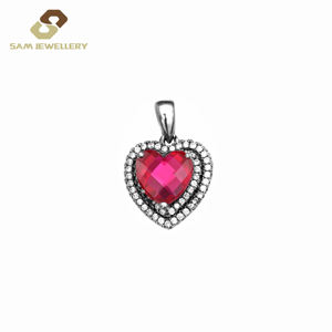 Set di Gioielli all'Ingrosso con Cuore in Zirconia Cubica Rossa, Argento S925 Placcato Rodio, Pendente e <span class=keywords><strong>Orecchini</strong></span> a Perno con Gemma di <span class=keywords><strong>Rubino</strong></span> - Product Image 3