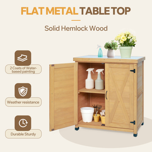 Outdoor Potting <b>Bench</b> <b>Garden</b> Storage Cabinet Metal Top Work Station <b>Table</b> Patio Plant Care Station - Product Image 4
