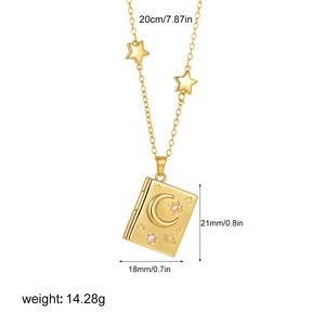 Collier Rétro en Laiton Plaqué Or avec Pendentif Étoile et Lune en Zircon, Breloque Vintage Gravée « <span class=keywords><strong>Tu</strong></span> <span class=keywords><strong>es</strong></span> ma Meilleure Âme » - Product Image 4
