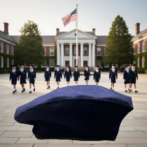 Boina de fieltro tejida azul marino para uniformes escolares, para niños y adultos, para organizaciones uniformadas - Product Image 2