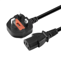 Kabel Daya UK untuk Ketel 1.2M 13A dengan Sekring, Steker UK BS 1363 ke Kabel Charger Laptop IEC C13 Sudut Kanan, Tugas Berat 16AWG 1.0mm2