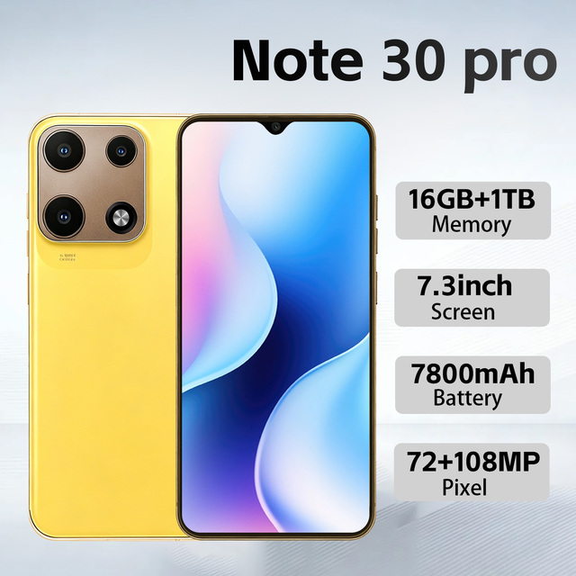 Kids Gift Note30 Pro 5G Smartphone 7.3 Inch 8000mAh Battery 16GB RAM 1TB Storage 108MP Camera LTE CDMA Unlocked