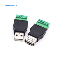 USB2.0 laki-laki atau perempuan untuk 5Pin hijau Terminal sekrup adaptor konverter konektor USB 5P adaptor