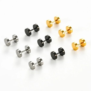 1 Par de Pendientes de Barra de Acero Inoxidable para Hombre y Mujer, 3-14 mm, Plateados, Dorados, Negros, Pendientes de Piercing, Joyería Punk Hip Hop - Product Image 1