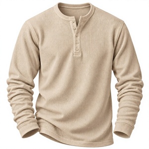 <b>Men's</b> White <b>Long</b> Sleeve Button Henley Hoodie Sweatshirt Knitted Cotton Casual Regular Fit Autumn Wear Waffle Anti-Wrinkle - Product Image 3