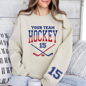 Sudadera Personalizable con Número de Equipo y Gráfico de Hockey, Cuello Redondo, Unisex, Ropa para el Día del Partido, Top de Manga Larga para Hockey sobre Hielo - Product Image 4