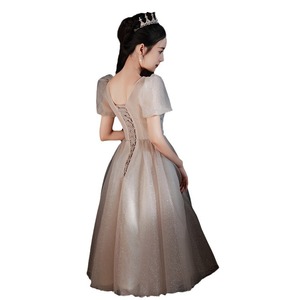 Evening Gown Women Champagne Mid Length V Neck Puff Sleeve A Line Empire Waist Vintage Style Hostess Dress - Product Image 5