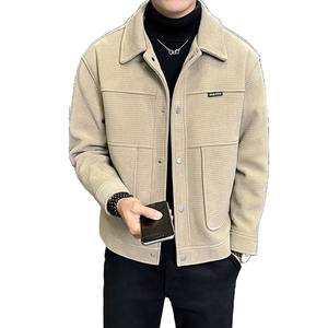 2025 soprabito da uomo in misto lana con risvolto e risvolto rilassato della giacca Casual autunno inverno cappotto di Tweed lungo capispalla - Product Image 4