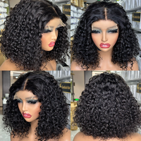 Perruque Bob en Cheveux Humains Bouclés avec Fermeture en Dentelle 4x4, Ondulations Profondes, Noir Naturel avec Mèches, Grand Stock Disponible pour Femmes