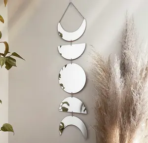 Bohemian 5 Pieces Gold Silver Acrylic Half Crescent Moon Phase Wall Hanging Mirror Set House Accessories