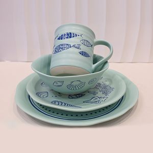 Set di 12 Piatti e Ciotole in Gres, Stoviglie con Smalto Reattivo Bicolore - Set da Pranzo in Gres Resistente ai Graffi - Product Image 6