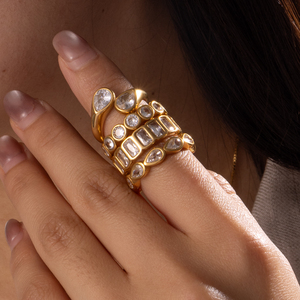 Bagues tendance en acier inoxydable plaqué or 18 carats avec zircons cubiques, bijoux étanches, géométriques, luxueux et étincelants pour femmes - Product Image 4