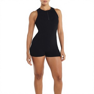Mono de mujer negro con cremallera frontal, control de abdomen, sin mangas, cintura alta, para gimnasio - Product Image 4