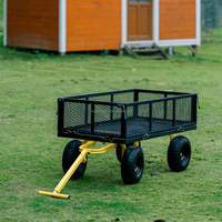 Chariot de jardin robuste en acier grande capacité pour extérieur, chariot à benne basculante pour pelouse et jardin, chariot à benne en maille