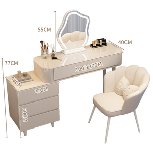 Juego de tocador blanco moderno, taburete con espejo LED iluminado, 3 cajones, tocador de maquillaje, muebles de baño para dormitorio montados en la pared - Product Image 5