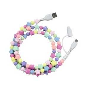 Cable con cuentas coloridas al por mayor con accesorios de carga USB tipo C estrella y corazón para móvil y ordenador - Product Image 3