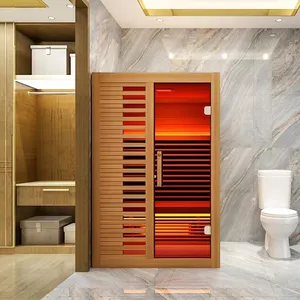 Sauna quadrada de madeira de câncer vermelho, sauna, banheiro seco e seco, sauna interior infravermelho distante