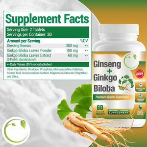 Marque privée OEM ODM Prix d'usine Comprimés d'extraits de plantes naturels Ginseng Ginkgo <span class=keywords><strong>Biloba</strong></span> Capsules de poudre de <span class=keywords><strong>Gingko</strong></span> <span class=keywords><strong>Biloba</strong></span> - Product Image 2