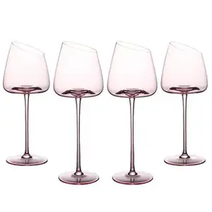 Ebay Top Seller 2023 LSA International Set of 4 Pink Wine Glasses Skew Notch Amber Grey Blue Wine Glasses Slanted Wine Glasses