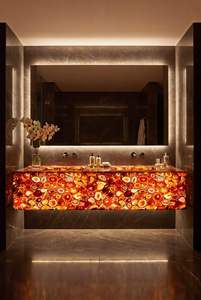 Encimera de Piedra Semipreciosa de Ónix Rojo Translúcido Retroiluminado de Lujo para Baños de Hoteles y Centros Comerciales - Product Image 6