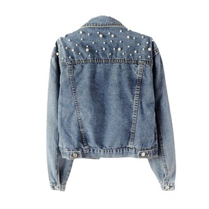 Femmes lâche printemps automne nouvelle perle perlée veste courte Denim manteau bouton décoration imperméable <span class=keywords><strong>Bomber</strong></span> - Product Image 5
