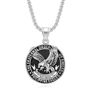Collier pendentif aigle philippin en acier inoxydable, ton or et argent, bijoux unisexes, cadeau - Product Image 5