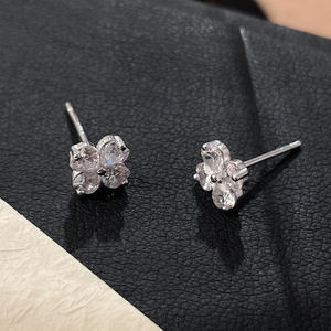 925 Sterling <b>Silver</b> Gold Plated Dainty Four Leaf Clover <b>Stud</b> <b>Earrings</b> with Cubic Zirconia-Lucky Gift Jewelry for Women - Product Image 1