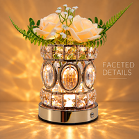 Lampe de table LED d'ambiance romantique sans fil rechargeable à intensité variable avec base en cristal en forme de rose pour la Saint-Valentin