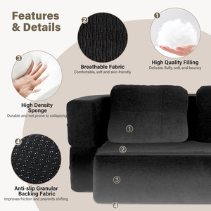 Boneless Cloud Couch,78" Queen Convertible <b>Sofa</b> <b>Bed</b> with Blanket,Scott Fabric Modular Loveseat,High-Density Sponge No Assembly - Product Image 3