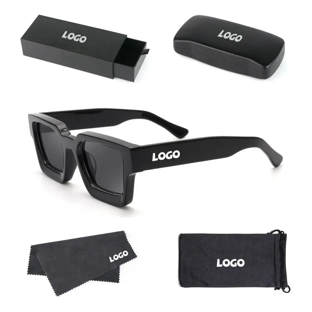 Logo en métal personnalisé haut de gamme luxe à la mode épais acétate lunettes de soleil polarisées pour hommes femmes