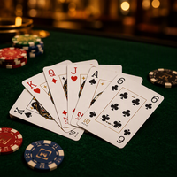 Jeu de cartes à jouer standard 300 g/m² avec noyau bleu et revêtement verni, modèles prêts à l'emploi disponibles pour les commandes en gros.