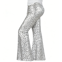 Pantalon évasé taille haute extensible à imprimé géométrique argenté style disco des années 70 pour femme, idéal pour les soirées et les fêtes