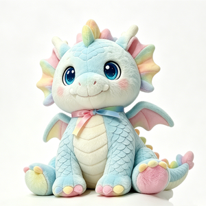 Dragón de agua suave con textura de escamas, dragón azul claro con vientre blanco, peluche de dragón con alas arcoíris y púas - Product Image 4