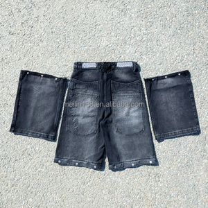 Men's Denim <b>Jeans</b> Wholesale Custom Sun Faded Denim Pants Heavyweight Distressed Detachable <b>Button</b> Denim Shorts Baggy Denim Pants - Product Image 4