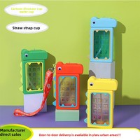 Bouteille d'eau en plastique en forme de dinosaure créative avec paille Kawaii Bouteilles à boire étanches pour enfants Gym Sports de plein air Bouilloire