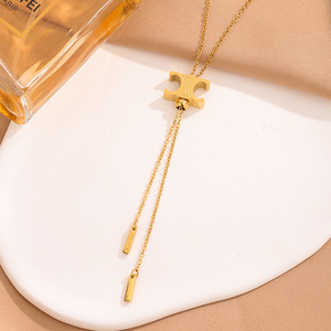 Collana geometrica triumph Arch in acciaio al titanio per le donne; Catena a ciondolo lungo con nappine orecchini Design piccolo gruppo senso di tendenza - Product Image 3