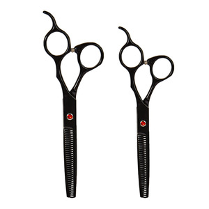 Tijeras de entresacar de acero inoxidable negras con mango largo y punta roma para cortar el cabello, herramientas para uso doméstico - Product Image 1
