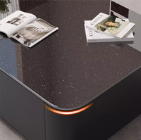 Table basse rectangulaire noire moderne de luxe, finition brillante, avec tiroir de rangement dissimulé, pour salon, appartement, meubles de maison