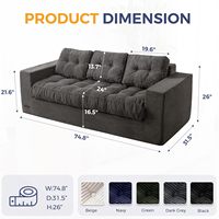 MAXYOYO Sofá Seccional Modular de 3 Plazas, Diseño Moderno, Tapizado en Tela Tufted sin Brazos, Respaldo Suelto de Esponja, Color Oscuro
