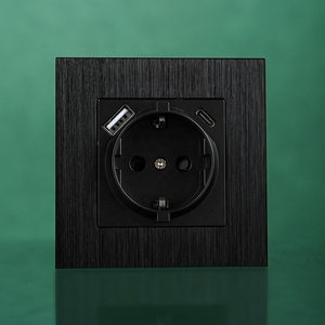 Presa di Corrente Tedesca Serie <span class=keywords><strong>S</strong></span> con Connettori USB Tipo A e Tipo C DC5V 2100mA, Presa EU con Pannello in Alluminio Spazzolato - Product Image 3