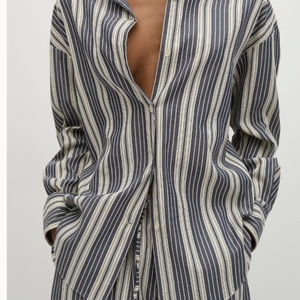 Conjunto de Dos Piezas de Lino 100% para Mujer, Estilo Casual, Primavera-Verano, Color Sólido, Pantalones Anchos y Camisa Tipo Cárdigan - Product Image 4