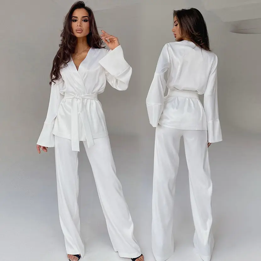 Ladymate ODM/OEM Conjunto de pijama de saten kadın Loungewear eşleştirme pijama setleri tatil elbise balayı pijama setleri