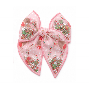 Fiocchi Premium in <span class=keywords><strong>Tulle</strong></span> con Cuciture Overlock Rosa, Perline a <span class=keywords><strong>Fiocco</strong></span> di Neve e Stampa Renne, Decorazioni Natalizie - Product Image 3