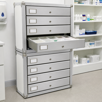 Commode de rangement à tiroirs multi-compartiments avec séparateurs en grille et supports pour flacons - Armoire de rangement pour fournitures médicales en aluminium thermolaqué ISO-9001