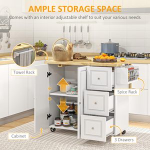 Chariot de cuisine blanc SENYU avec plateau en bois et roulettes, meuble de rangement pour salle à manger, style ferme moderne - Product Image 2