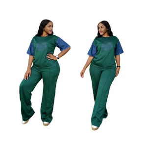 Nouvel ensemble T-shirt à manches en jean géométrique et patchwork pour femme, collection Printemps/Été 2026, style européen et américain, pour le commerce transfrontalier - Product Image 5