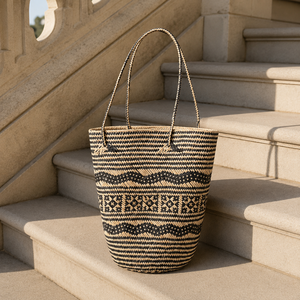 Sac fourre-tout en paille tressée écologique couleur unie, sac à bandoulière de plage, sac seau vintage bohème Bali pour le quotidien et les voyages - Product Image 4