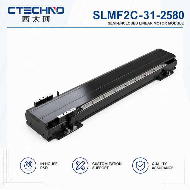 CTECHNO SLMF2C-31-2580 Direct Drive Linear Motor Positioning Stage 45 N Rated Thrust 2580mm Travel for Solar Cell Production