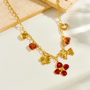 Fashion Pendant Necklace Stainless Steel Gold Plated Flower Bow Heart Charm Daily Wear Gift Jewelry N3991 - Product Image 2